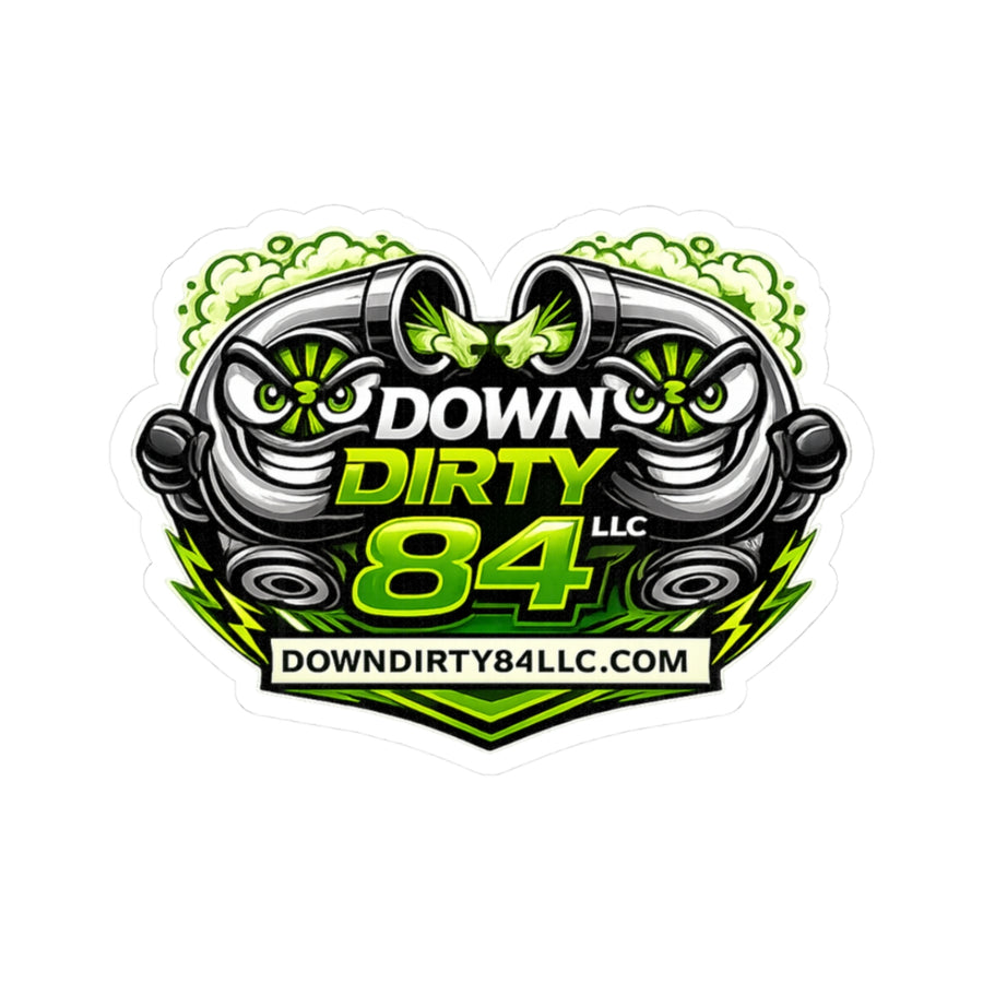 Down Dirty 84 Logo Sticker — Neon Green Car Enthusiast Decal