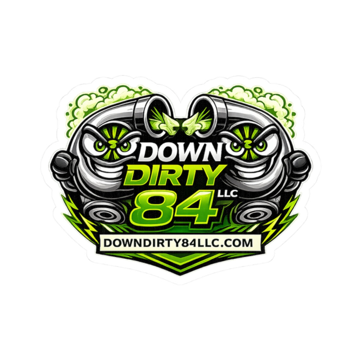Down Dirty 84 Logo Sticker — Neon Green Car Enthusiast Decal