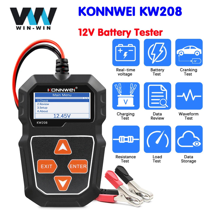 KONNWEI KW208 12V Battery & Charging-System Tester
