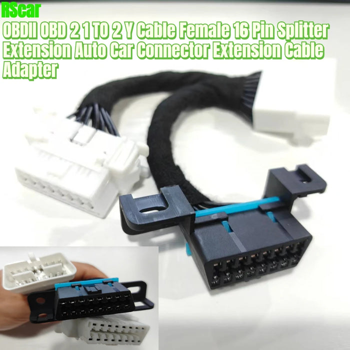 OBD-II 16-pin male to dual-female diagnostic splitter cable