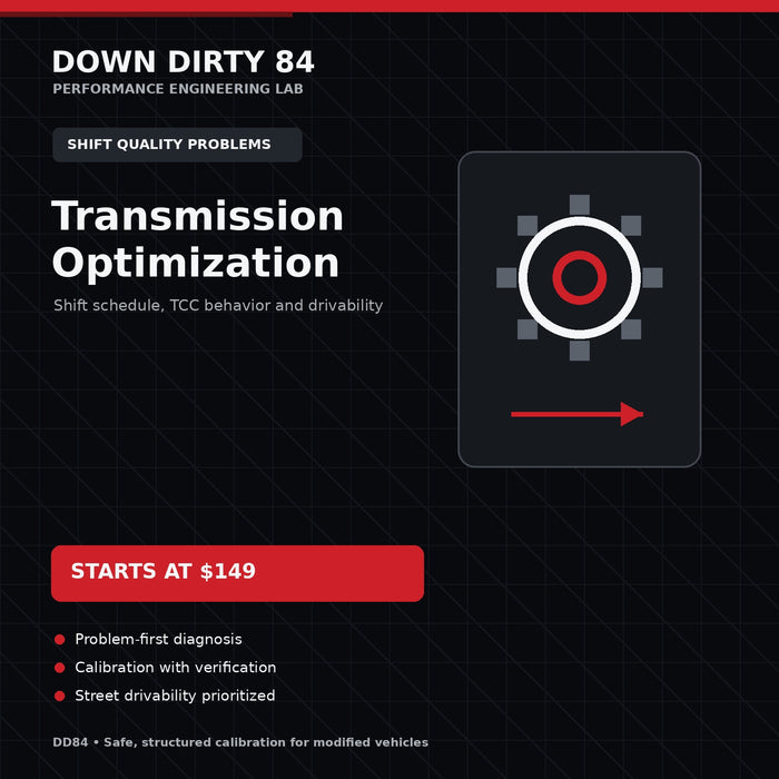 DD84 Transmission Optimization service for shift quality and converter behavior